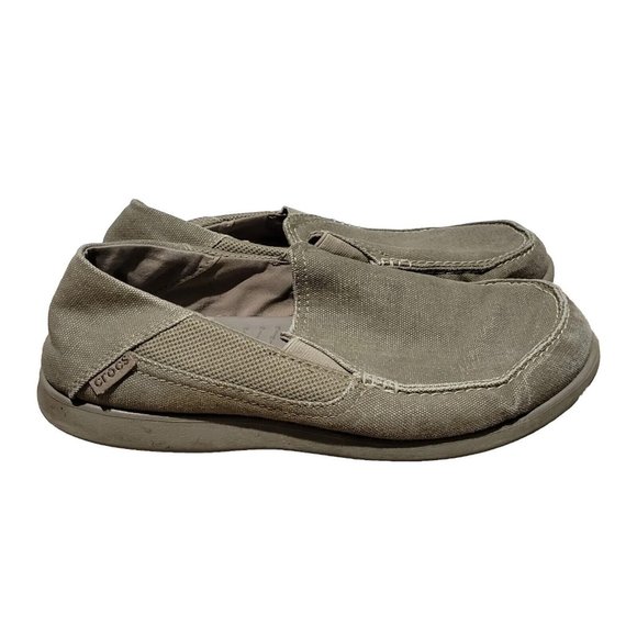 Crocs Santa Cruz Loafers 2 Luxe Slip On Shoes  Canvas Khaki 202056 Mens Size 9 - Picture 1 of 6